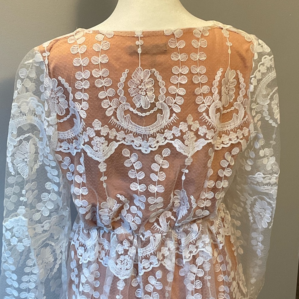Boohoo White Lace Long Sleeve Dress - Picture 5 of 9